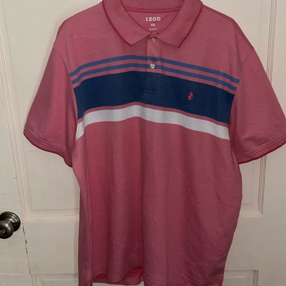 IZOD polo XXL men’s pink blue white short sleeve no call outs